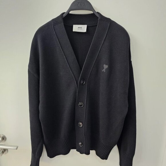 AMI Paris Mens Black Oversized Cardigan - Picture 1 of 5